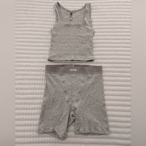 SKIMS Cotton Rib Tank + Boxer in Light Heather Grey - Sz Small